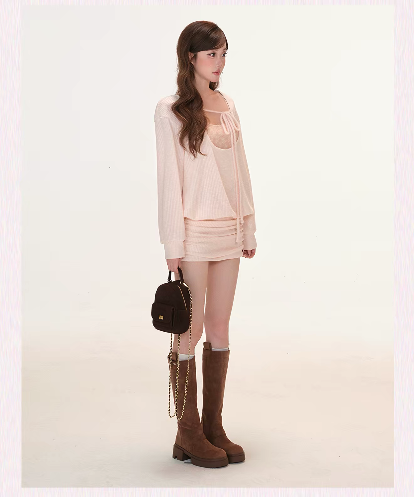 [Pre-order] Limerance Long-Sleeved Lotus Root Pink Dress for Women, Inner Camisole Top