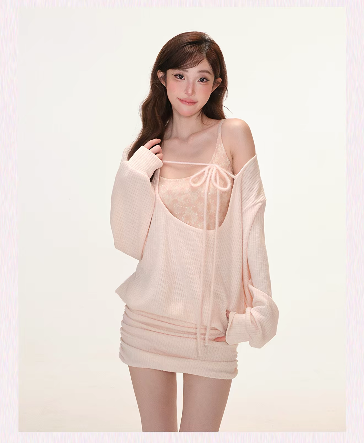 [Pre-order] Limerance Long-Sleeved Lotus Root Pink Dress for Women, Inner Camisole Top