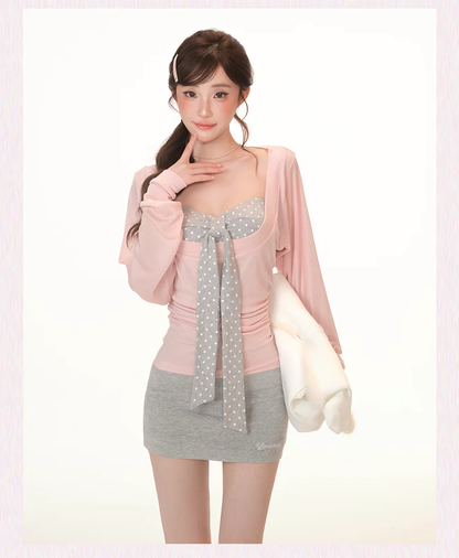 [Pre-order] Limerance Three-Piece Long-Sleeved Suit Women's Shirt + Inner shirt + Skirt Set