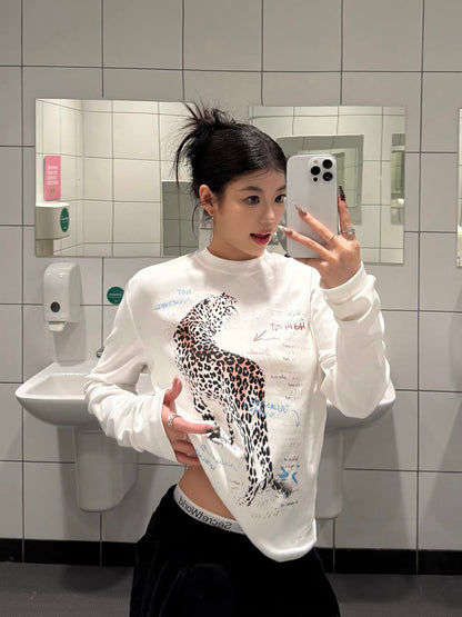 [Pre-order] Koiisle Leopard Print White Long-Sleeve T-Shirt