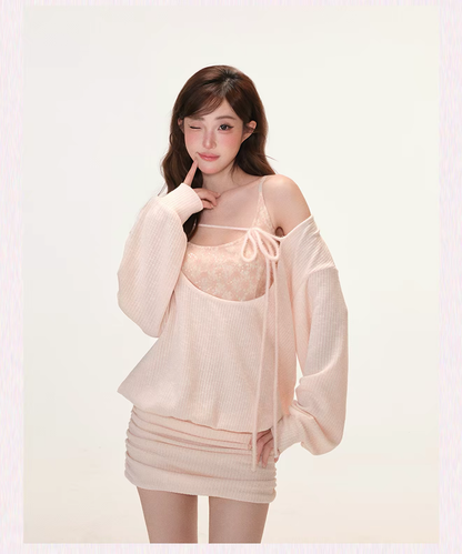 [Pre-order] Limerance Long-Sleeved Lotus Root Pink Dress for Women, Inner Camisole Top