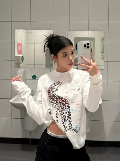[Pre-order] Koiisle Leopard Print White Long-Sleeve T-Shirt