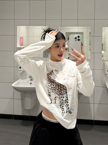 [Pre-order] Koiisle Leopard Print White Long-Sleeve T-Shirt