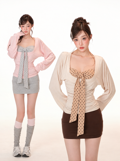 [Pre-order] Limerance Three-Piece Long-Sleeved Suit Women's Shirt + Inner shirt + Skirt Set