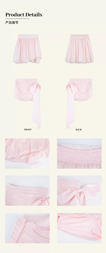 [Pre-order] Limerance Sweet Pear Puff Glitter Strapless Top with Puffy Flower Bud, Ruffled Skirt with Bow - Summer Set