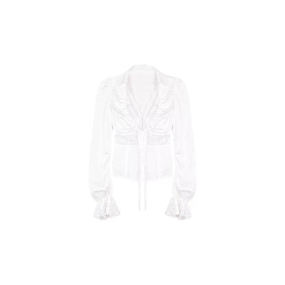 [Pre-order] Limerance Pure Desire Two-Piece Lace Tencel Shirt with Padded Bra and Polka Dot Low-Waisted Skirt